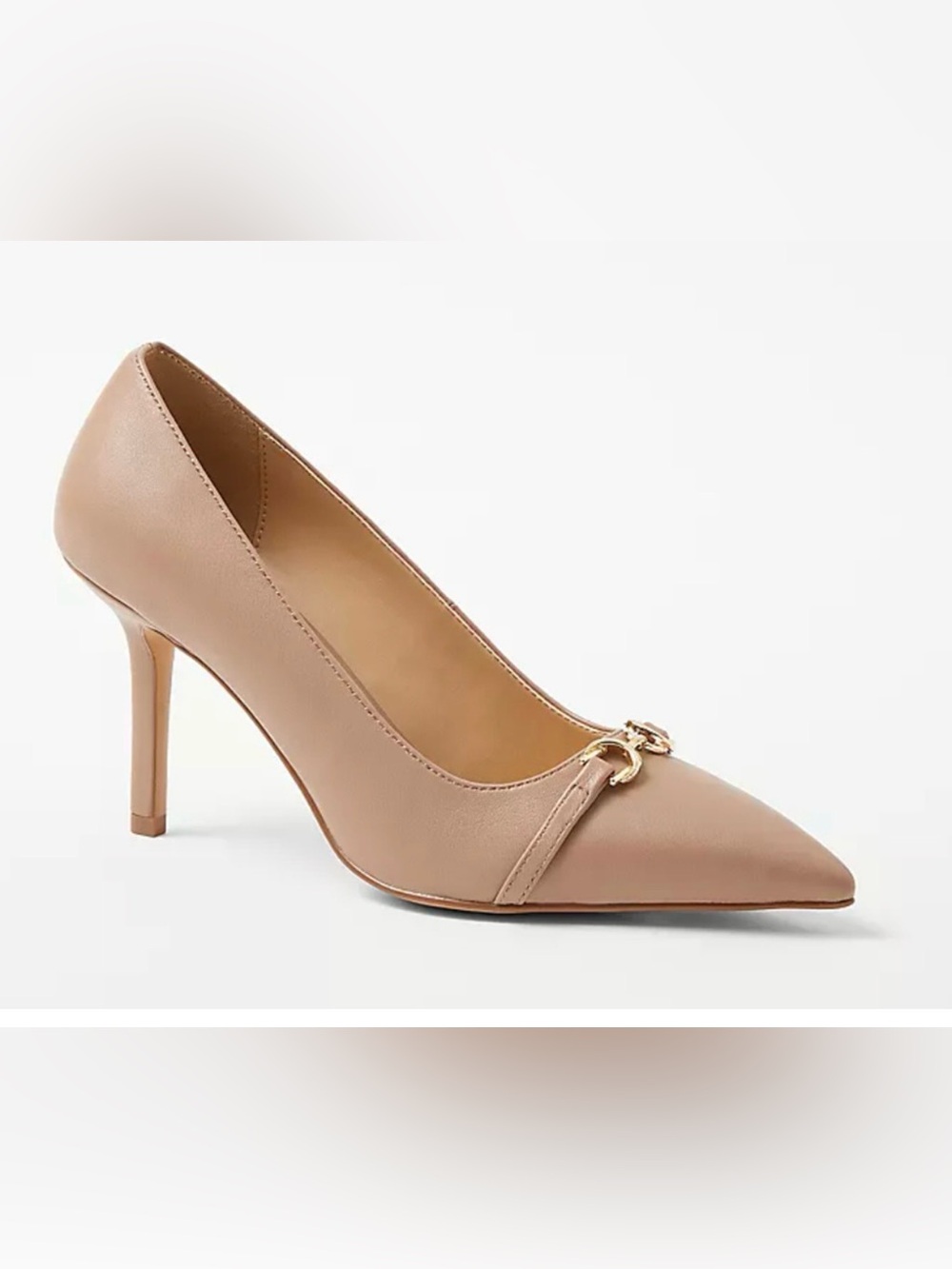 NEW ANN TAYLOR NATURAL LEATHER BUCKLE POINTY TOE PUMPS HIGH HEELS SHOES SZ 5.5